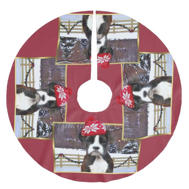 Weihnachtsboxerwelpe Polyester Weihnachtsbaumdecke (Vorderseite)
