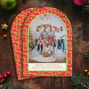 Weihnachtsbrauch-Foto rote Paisley-Sterne-Muster Feiertagskarte