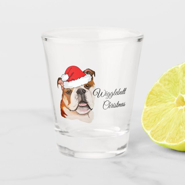 Weihnachtsbraun-Art-Bulldog-Wigglebutt Schnapsglas (Vorderseite)