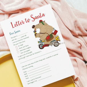 Weihnachtsbrief an den Weihnachtsmann-Bären Vorlag Einladung