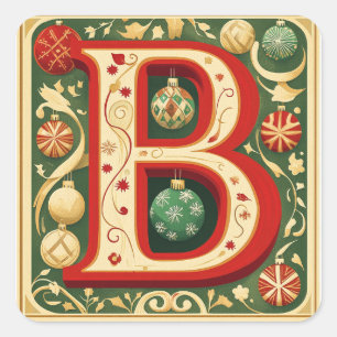 Weihnachtsbrief B: Rot und Grün Quadratischer Aufkleber