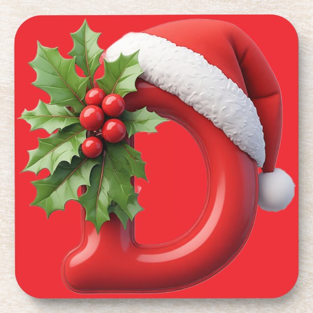 🎅 Weihnachtsbrief D Monogramm Geschenk für Tische Getränkeuntersetzer (Vorderseite)