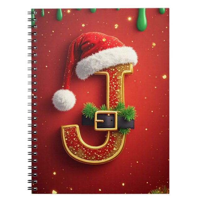 Weihnachtsbrief J Monogramm Festkranz 🎅 Notizblock (Vorderseite)