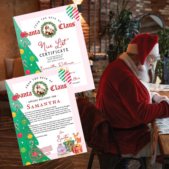 Weihnachtsbrief von Santa Nice List Urkunde (Kids Nice List Certificate Signed and Sealed by Santa Vintage Parchment Christmas Letter from Santa)
