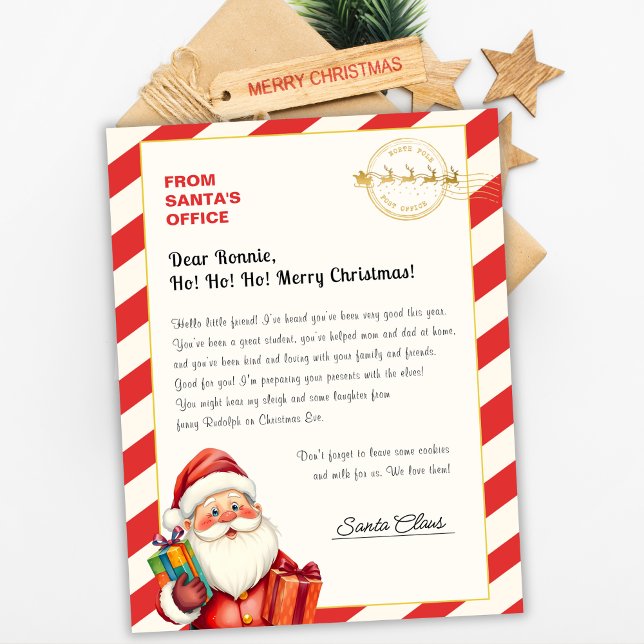 Weihnachtsbrief von Santa vom Büro des Nordpols (Personalized Letter from Santa – North Pole Postmark & Candy Cane Border)