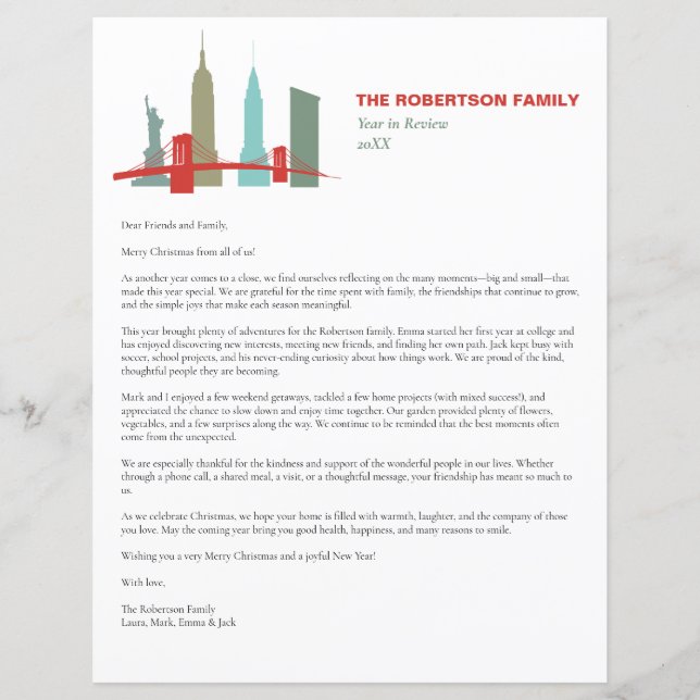 Weihnachtsbrief Vorlage New York Skyline (Vorderseite)