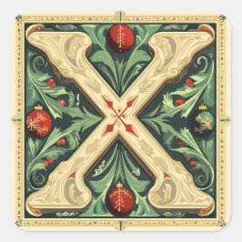 Weihnachtsbrief X: Rot, Grün, Gold Design Quadratischer Aufkleber