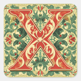 Weihnachtsbrief X: Weihnachtsgrün und Gold Quadratischer Aufkleber