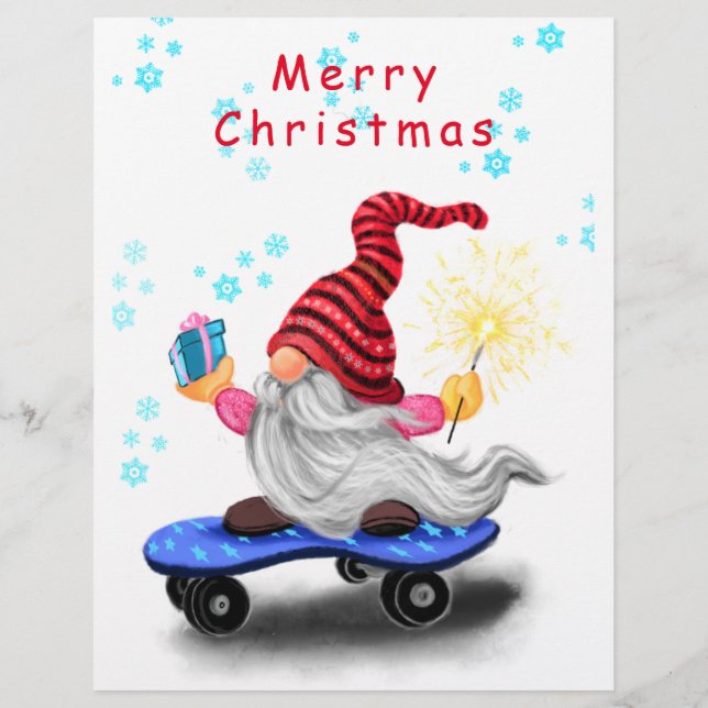 Weihnachtsbriefe Skater Gnome mit Geschenken Briefbogen (Rückseite)