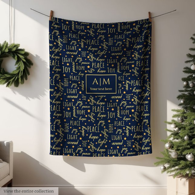 Weihnachtsbriefe und Golddecke Fleecedecke (Festive navy and gold blanket Christmas lettering)