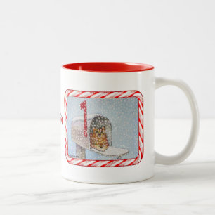 Weihnachtsbriefkasten-Katzen-Tasse Zweifarbige Tasse