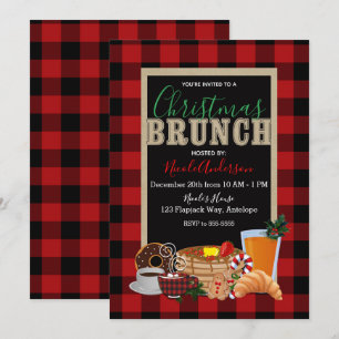 Weihnachtsbrunch Rustikal Rot Schwarz Buffalo Karo Einladung