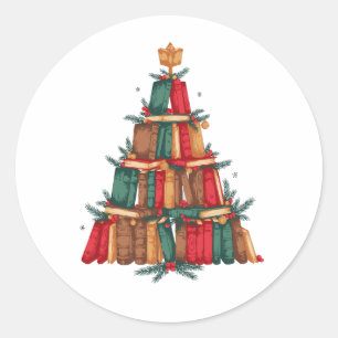 Weihnachtsbuch Baum Kiefernzweige Beeren Lesen Runder Aufkleber