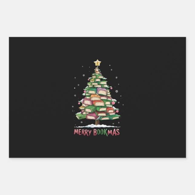Weihnachtsbuch "Lover Tree Librarian Merry Bookmas Geschenkpapier Set (Vorderseite)