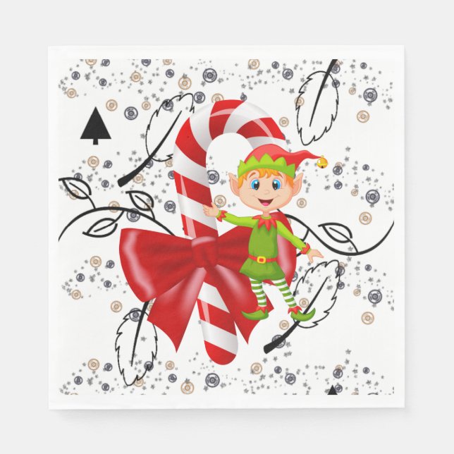 Weihnachtsbuch Napkins, Elf Candy Cane Serviette (Vorderseite)