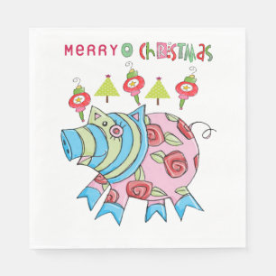 Weihnachtsbuch Napkins, Frohe Weihnachts-Rosa Pig Serviette