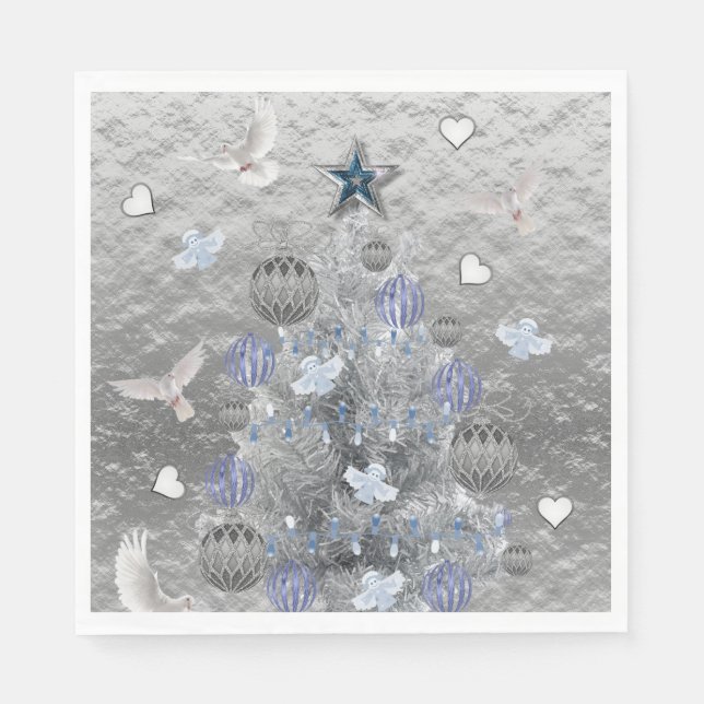 Weihnachtsbuch Napkins, Merry Blue Silver Tree Serviette (Vorderseite)