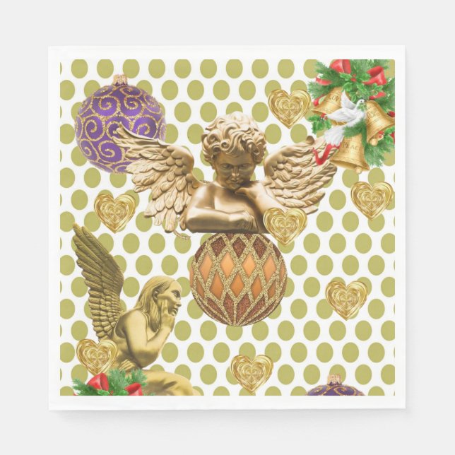 Weihnachtsbuch Napkins, Merry Gold Angel Serviette (Vorderseite)