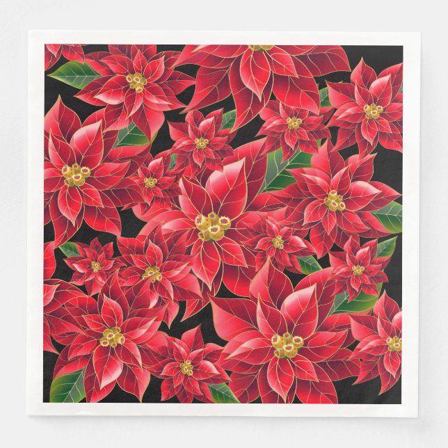 Weihnachtsbuch Napkins Red Poinsettia's Dinner Serviette (Vorderseite)