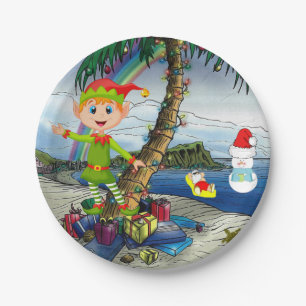 Weihnachtsbuch-Teller, Beach Bum Santa Pappteller