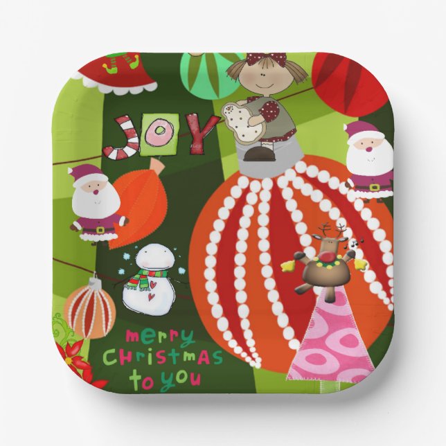 Weihnachtsbuch-Teller, Frohe Weihnachtself Pappteller (Vorderseite)