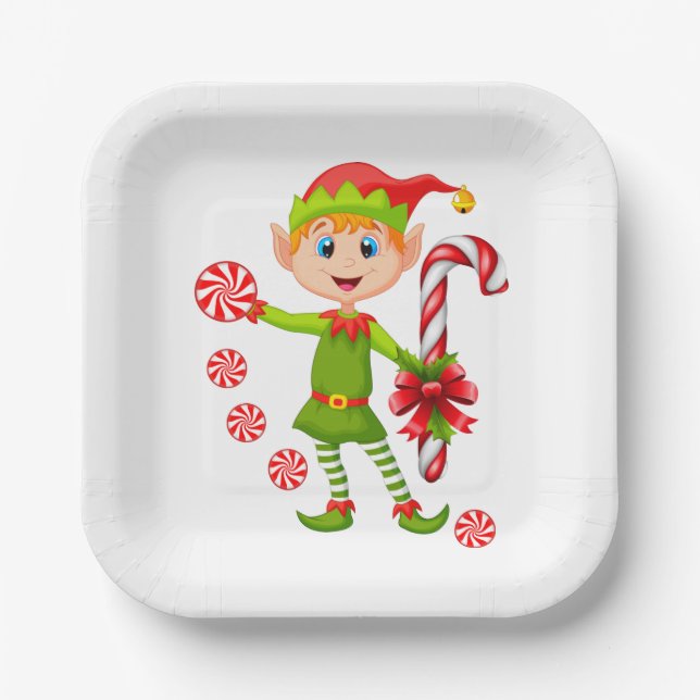 Weihnachtsbuch-Teller, Frohe Weihnachtself Pappteller (Vorderseite)