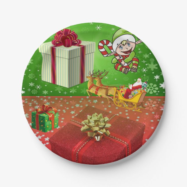 Weihnachtsbuch-Teller, Santa , Elf Pappteller (Vorderseite)
