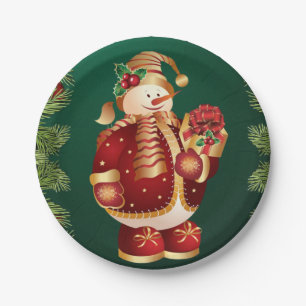 Weihnachtsbuch-Teller, Schneemann Pappteller