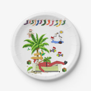 Weihnachtsbuch-Teller, Summer Beach Bum Santa Pappteller