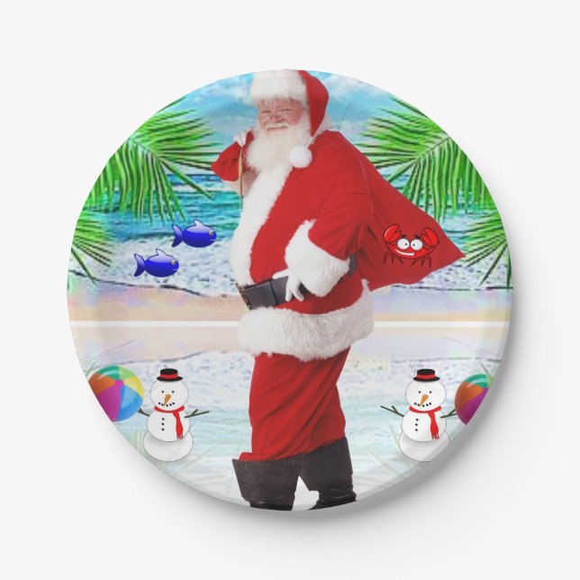 Weihnachtsbuch-Teller, Summer Beach Bum Santa Pappteller (Vorderseite)