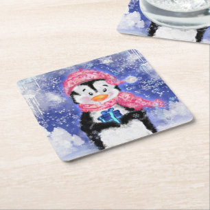 Weihnachtsbuch Untersetzer Baby Penguin mit Gesche