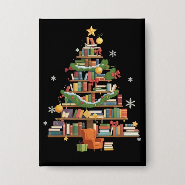 Weihnachtsbücher Baum Buchliebhaber Lehrer Bücherw Button (Vorderseite)