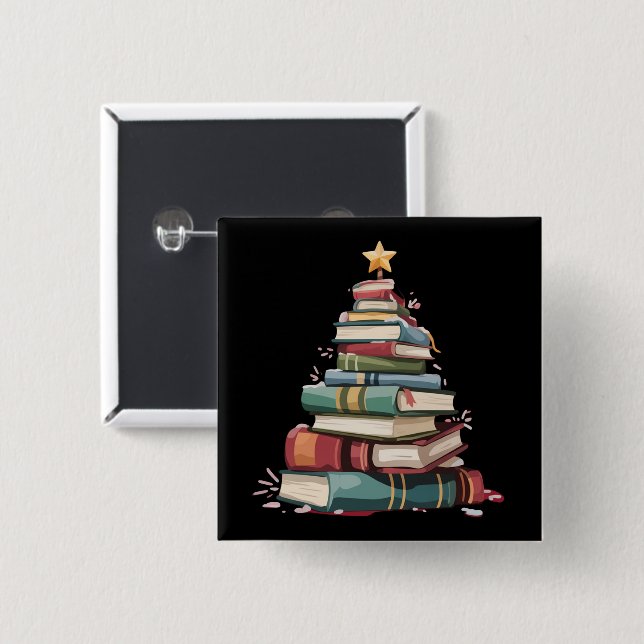 Weihnachtsbücher Baum Buchliebhaber Lehrer Bücherw Button (Vorne & Hinten)