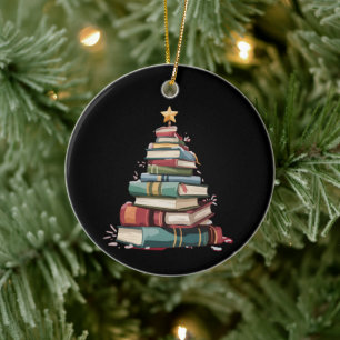 Weihnachtsbücher Baum Buchliebhaber Lehrer Bücherw Keramik Ornament
