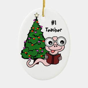 Weihnachtsbücherwurm-Verzierung des Lehrer-#1 Keramik Ornament