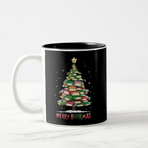 Weihnachtsbuchliebhaber Baum Bibliothekar Frohe Bu Zweifarbige Tasse