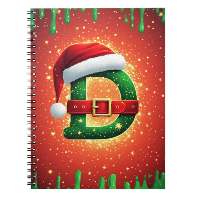 Weihnachtsbuchstabe D mit Immergrün-Christmas-Deta Notizblock (Vorderseite)