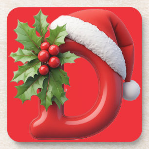 Weihnachtsbuchstabe D verziert mit Santa-Hut Getränkeuntersetzer