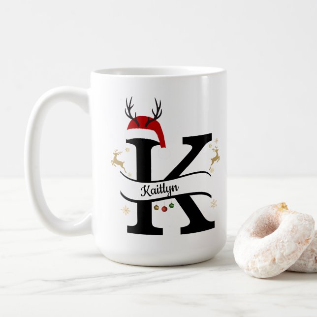 Weihnachtsbuchstabe K Alphabet  Kaffeetasse (Mit Donut)
