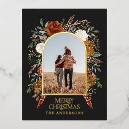 Weihnachtsbudget botanischer, eleganter schwarzer  folien feiertagspostkarte