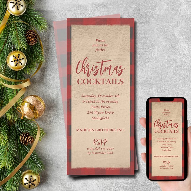 Weihnachtsbüffalo Kariertes Party Einladung (Christmas Buffalo Plaid Party Invitations - PRINTED and/or INSTANT DOWNLOAD)