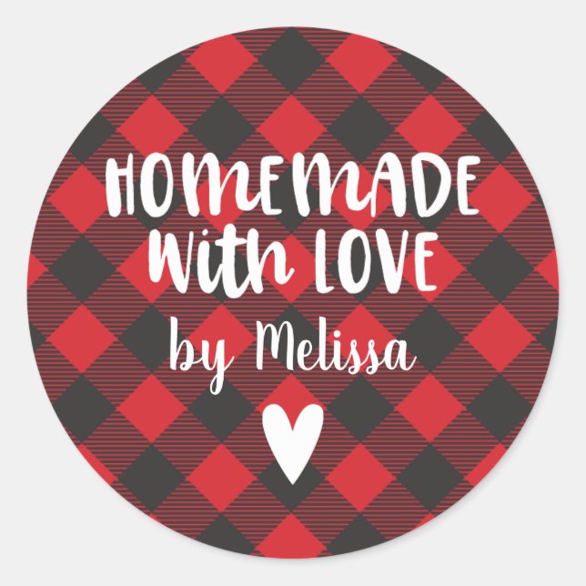 Weihnachtsbüffel Karierte hausgemachte Liebe Runder Aufkleber (Vorderseite)