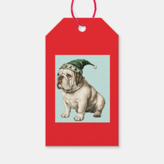 WEIHNACHTSBULLDOG MIT HUT GESCHENKETIKETT GESCHENKANHÄNGER