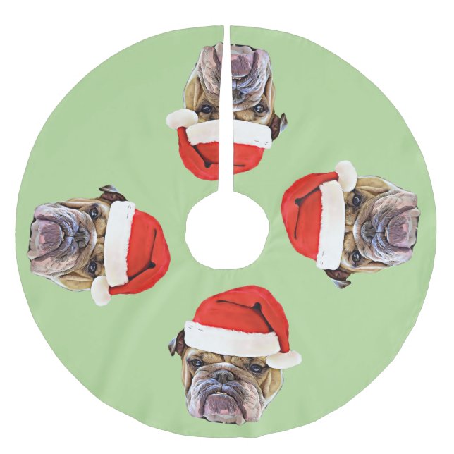 Weihnachtsbulldoggen-Baumrock Polyester Weihnachtsbaumdecke (Vorderseite)