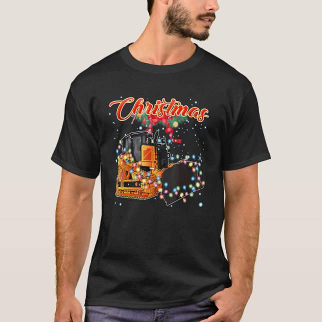 WeihnachtsBulldozer mit Weihnachtsbeleuchtung T-Shirt (Vorderseite)