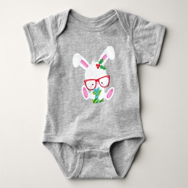 Weihnachtsbunny, Hipster Bunny, Sonnenschein mit B Baby Strampler (Vorderseite)