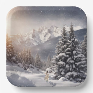 Weihnachtsbunny in Schneeflocken Pappteller