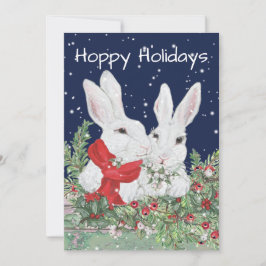 Weihnachtsbunny Rabbit Niedlich Holiday Snow Holly Feiertagskarte