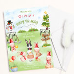 Weihnachtsbunny Rabbit Winter Kid Geburtstagsparty Einladung<br><div class="desc">Ein Weihnachts- und Winterhase zum Thema Geburtstag eines Kindes. Die Kindereinladung umfasst niedliche Hasen,  die sich auf einer Geburtstagsparty in einem schneebedeckten Wintergarten,  umgeben von Karottenkuchen,  Schneemann und Weihnachtsbaum freuen.</div>