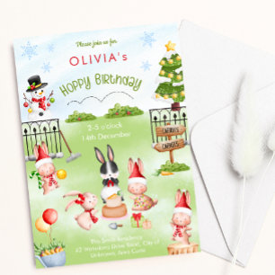 Weihnachtsbunny Rabbit Winter Kid Geburtstagsparty Einladung